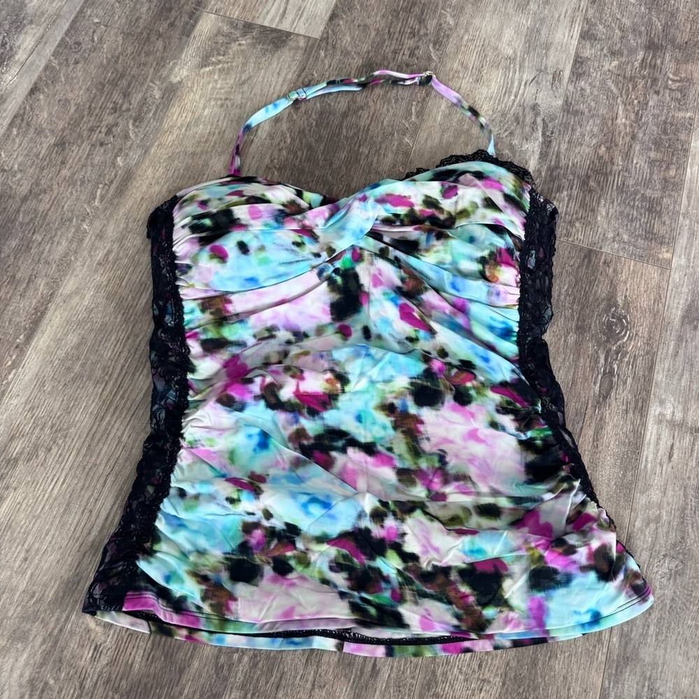 Spanx Watercolor Tankini Halter Top with Lace Sides